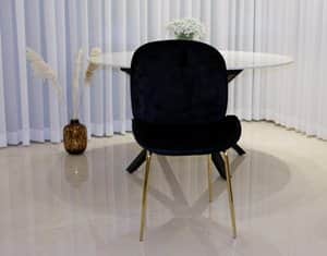 כיסא פינת אוכל -DIAMOND- שחור, בד קטיפה ,רגלים זהב מבריק