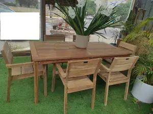 שולחן עץ טיק במראה כפרי בגודל 90*150 ס"מ